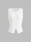 Linen Blend Tank Top Women Cropped Button Front Slim Fit