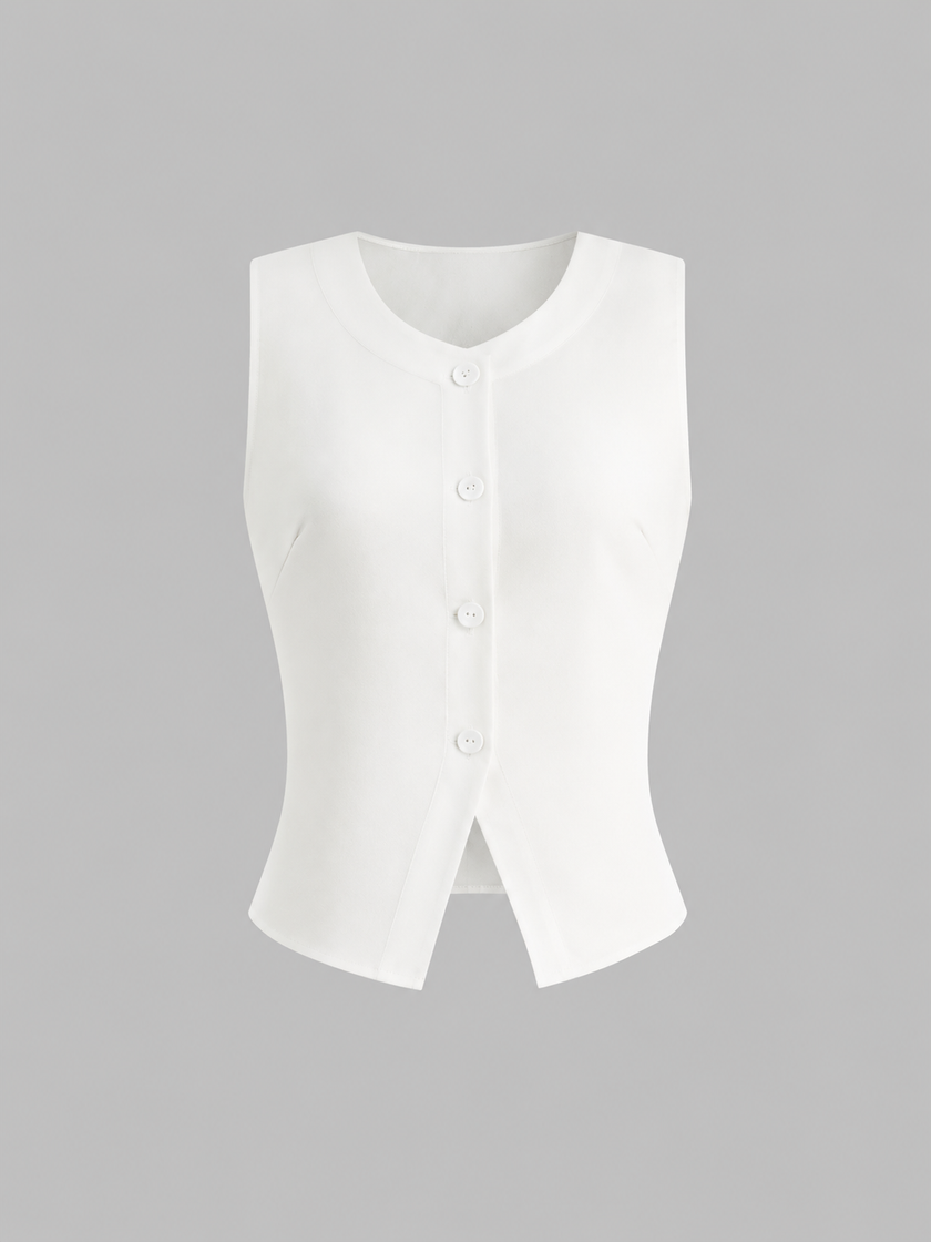 Linen Blend Tank Top Women Cropped Button Front Slim Fit