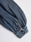 FJØRNA blue denim maxi dress for women, casual evening dress with flowing fabric and sleeveless design, full-length style.