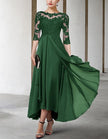 FJØRNA chiffon midi dress for women, A-line style with three-quarter sleeves, elegant and flowy for casual or semi-formal wear.