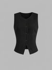 Linen Blend Tank Top Women Cropped Button Front Slim Fit