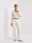 Cable Knit Sweater Women Cotton Blend White Pull-On