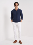 Knit Polo Sweater Men Lapel Collar Long Sleeve Textured
