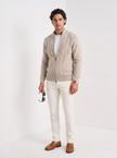 Wool Cable Knit Sweater Men Collared Full Zip Heavyweight