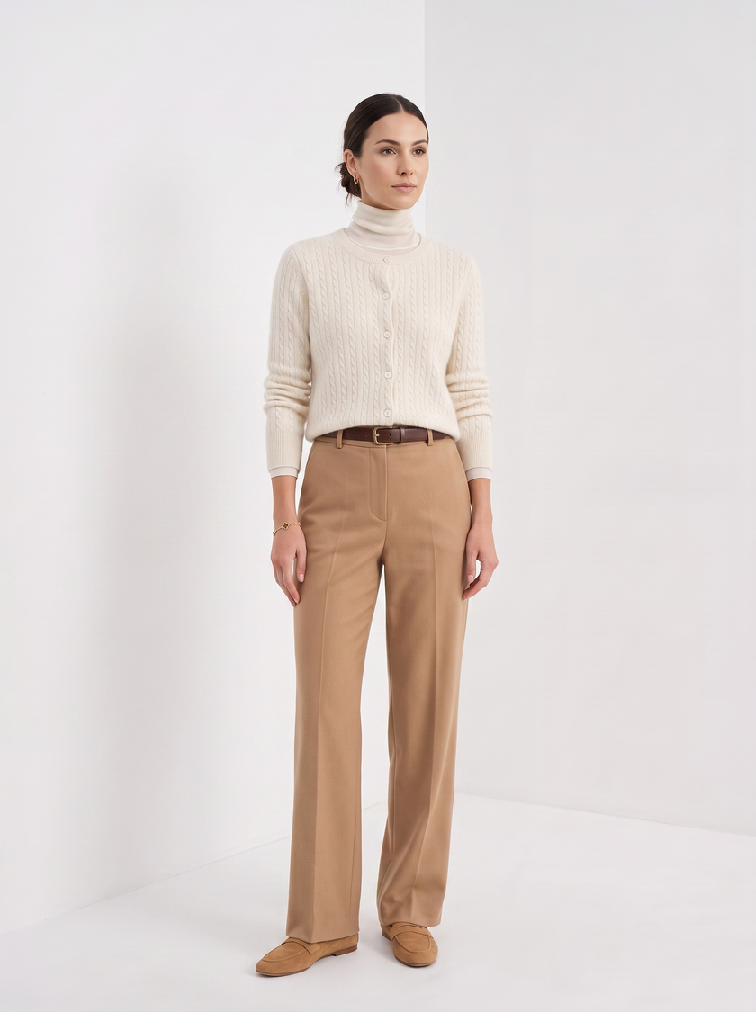 Cardigan Women Wool Cable Knit Cropped Button
