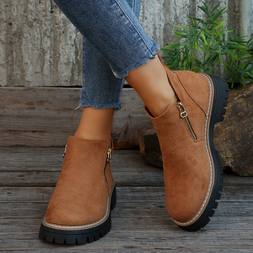 Ankle Boots Leopard Print Suede Lug Sole Chunky Side Zip Winter Boots | Nina