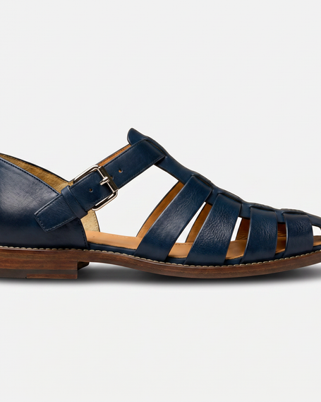 Men's FJØRNA leather closed toe fisherman sandals showing sturdy leather straps and closed toe design.