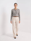 Cable Knit Sweater Women Wool Button Long Sleeve
