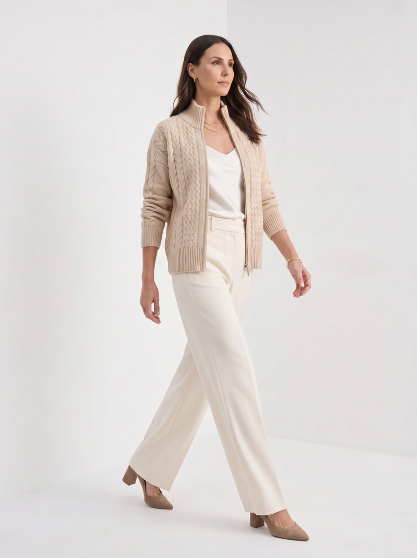 Cardigan Women Wool High Neck Zip Front Quiet Luxury