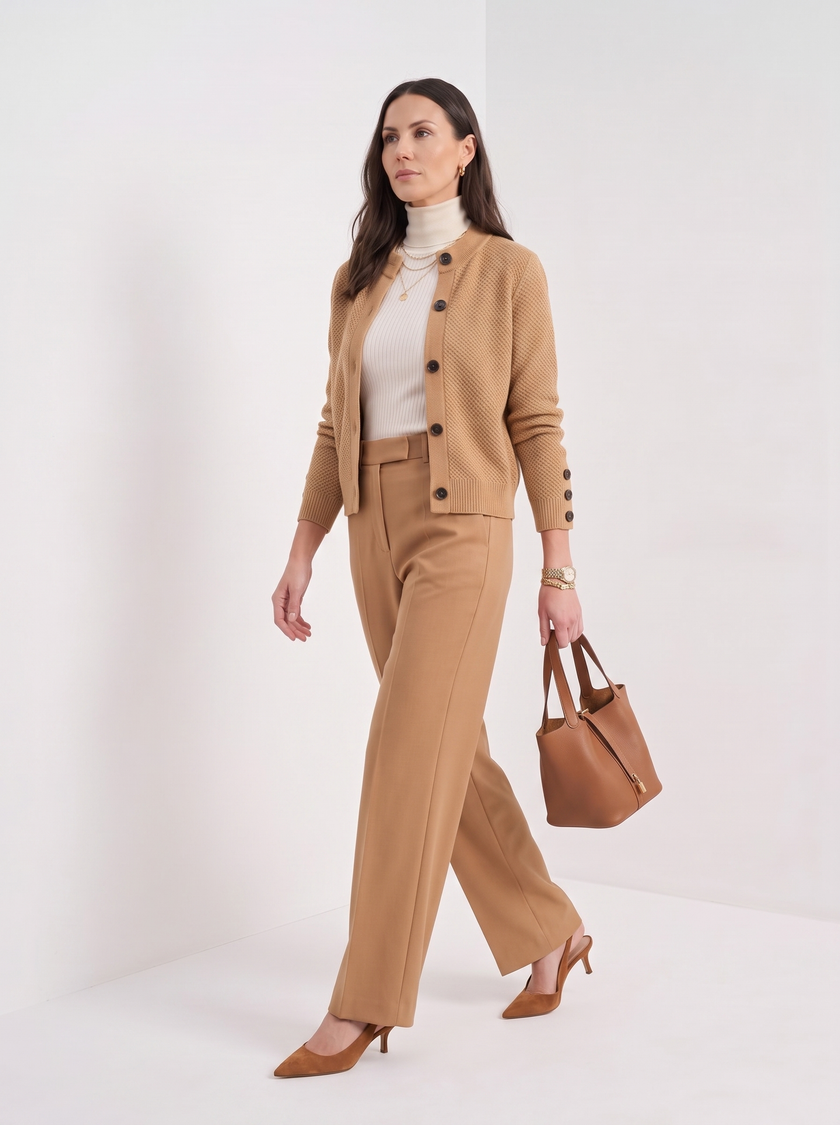 Sweater Women Button-Up Stand Collar Viscose Blend
