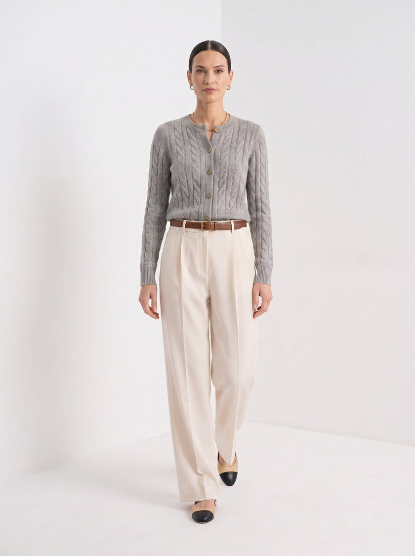 Cable Knit Sweater Women Wool Button Long Sleeve