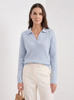 Cable Knit Sweater Women Wool Oversized Polo Collar