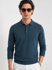 Wool Polo Sweater Men Button Placket Lapel Collar Rib Knit