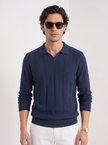 Knit Polo Sweater Men Lapel Collar Long Sleeve Textured