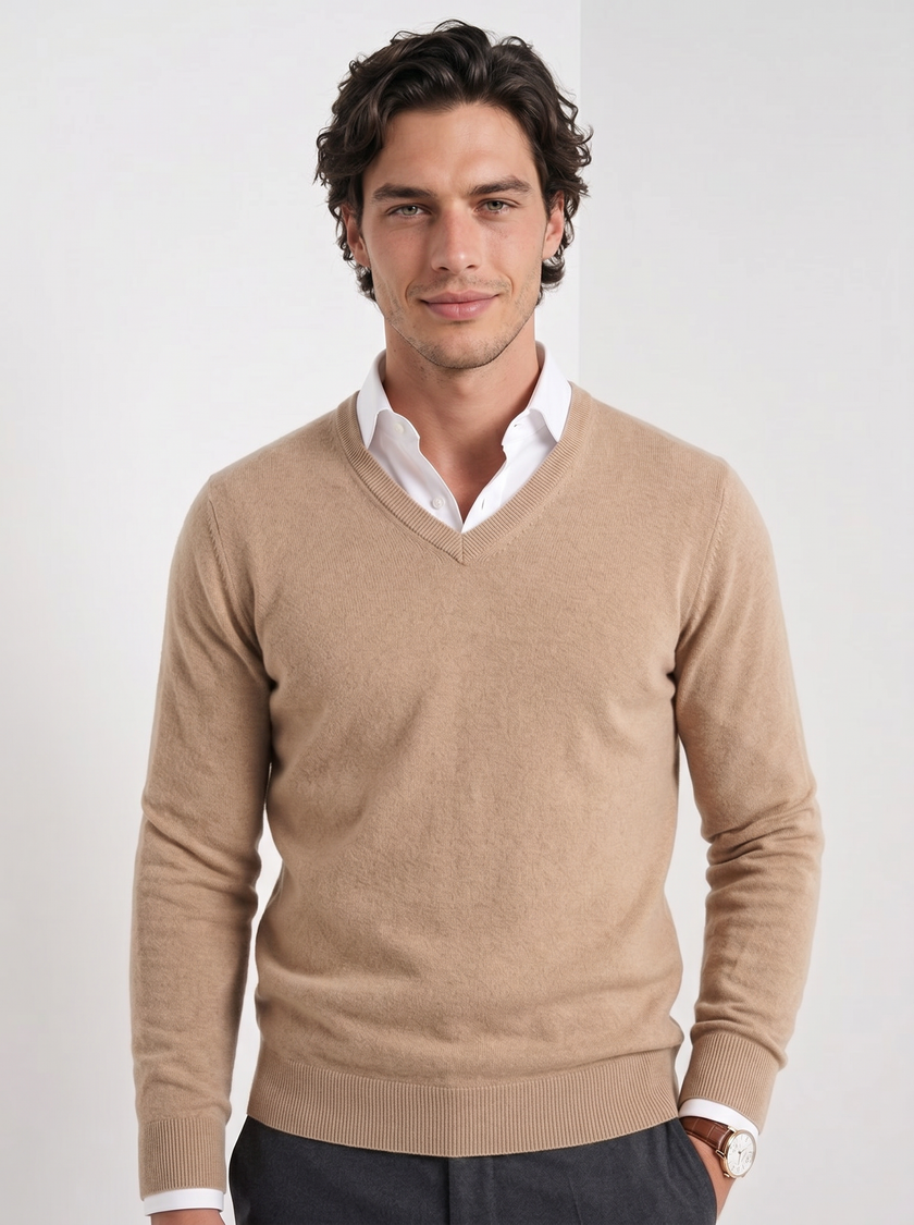 Cashmere Sweater Men V-Neck Slim Fit Long Sleeve