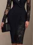 FJØRNA black blazer-style lace midi dress, elegant cocktail dress with tailored fit and intricate lace details.