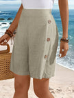 FJØRNA women's lightweight summer shorts with elastic waist and button front, casual and breathable for warm weather.