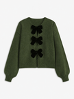 Knit Sweater Women Velvet Bow Puff Sleeve Relaxed Fit Winter