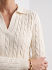 Cable Knit Sweater Women Cotton Blend White Pull-On