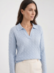 Cable Knit Sweater Women Wool Oversized Polo Collar