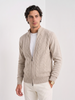 Wool Cable Knit Sweater Men Collared Full Zip Heavyweight