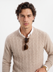 Wool Cable Knit Sweater Men Crew Neck Regular Fit