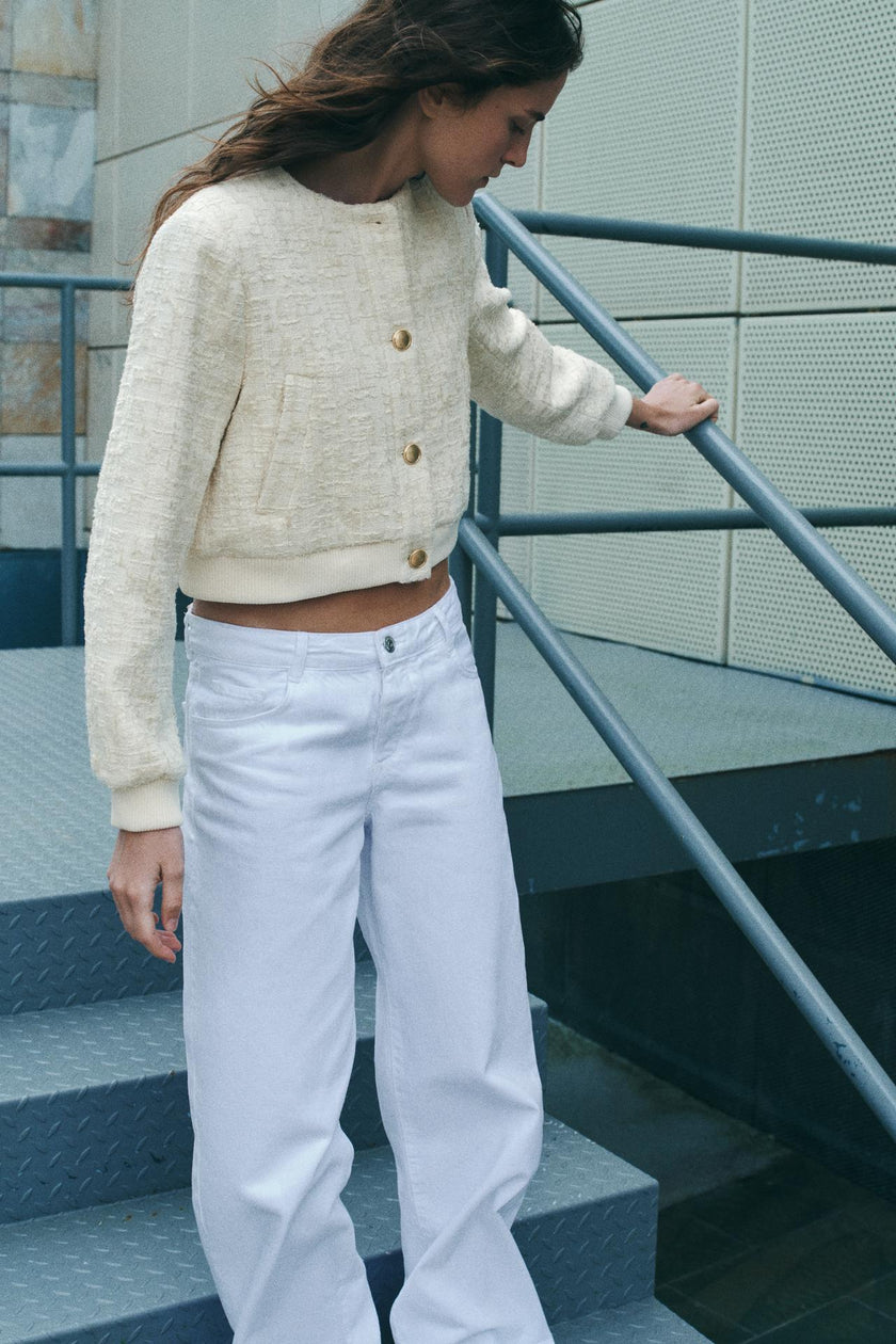 Bomber Sweater Women Structured Polo Collar Button Old Money