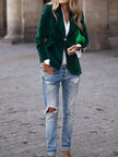 Velvet Blazer Slim Fit Single Button Peak Lapel Evening Jacket | Karin