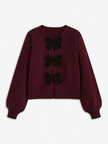 Knit Sweater Women Velvet Bow Puff Sleeve Relaxed Fit Winter