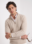 Cable Knit Sweater Men Crew Neck Ribbed Regular Fit
