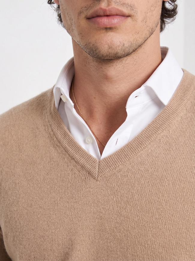 Cashmere Sweater Men V-Neck Slim Fit Long Sleeve