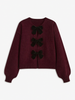 Knit Sweater Women Velvet Bow Puff Sleeve Relaxed Fit Winter