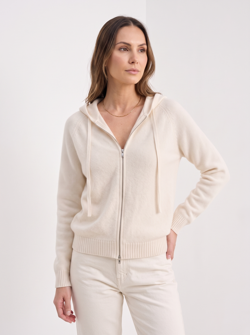 Zip-Up Hoodie Sweater Women Cashmere Blend Old Money