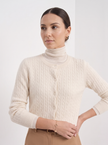 Cardigan Women Wool Cable Knit Cropped Button
