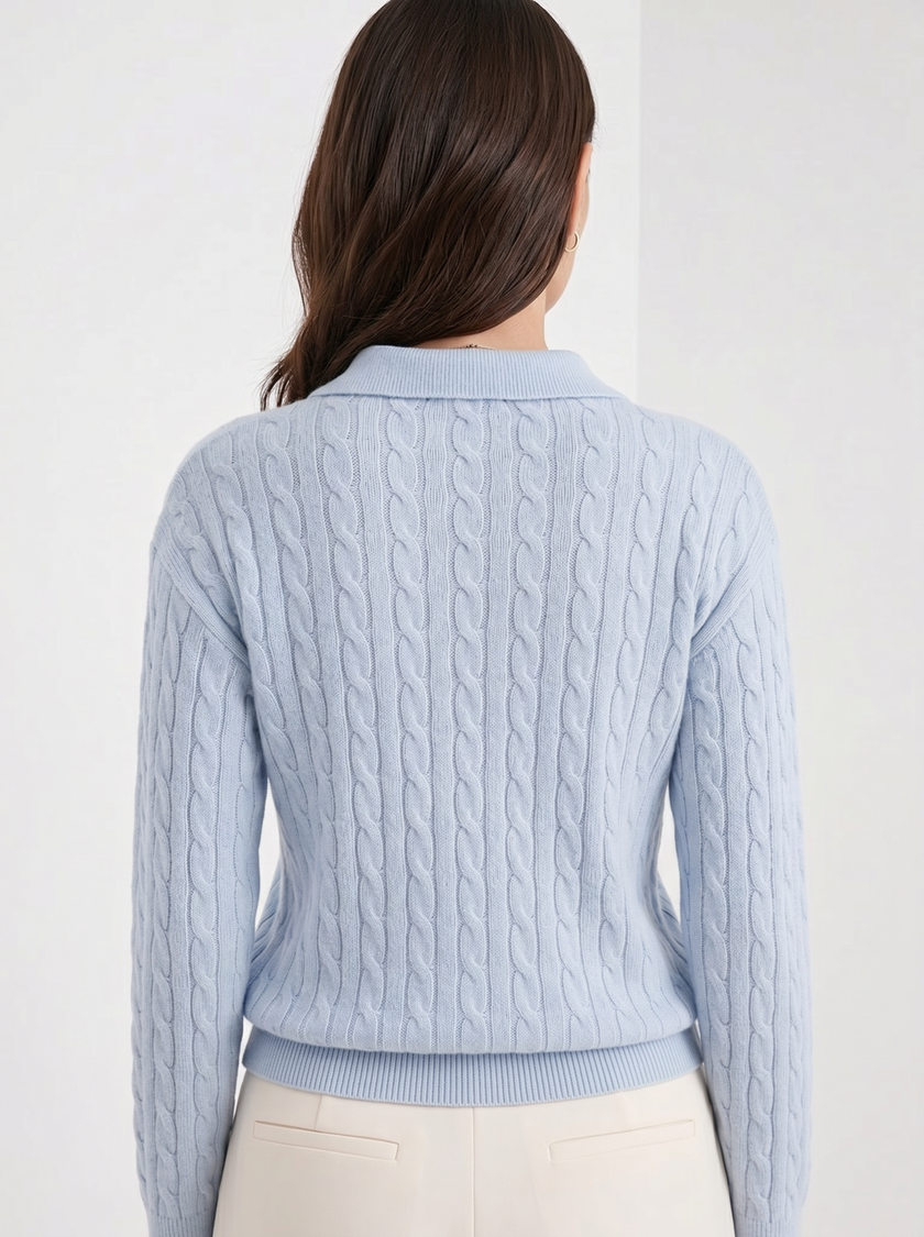 Cable Knit Sweater Women Wool Oversized Polo Collar