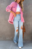 Denim Shirt Jacket Women Oversized Frayed Snap Front