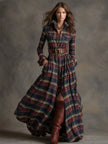 Brown FJØRNA maxi dress featuring a casual, flowy silhouette with long sleeves and a relaxed fit, perfect for everyday wear.