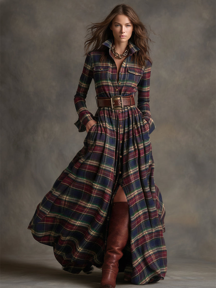Brown FJØRNA maxi dress featuring a casual, flowy silhouette with long sleeves and a relaxed fit, perfect for everyday wear.