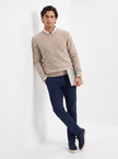 Wool Cable Knit Sweater Men Crew Neck Regular Fit