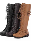 Cornelia | Women's Studded Belted Round-Toe Riding Boots