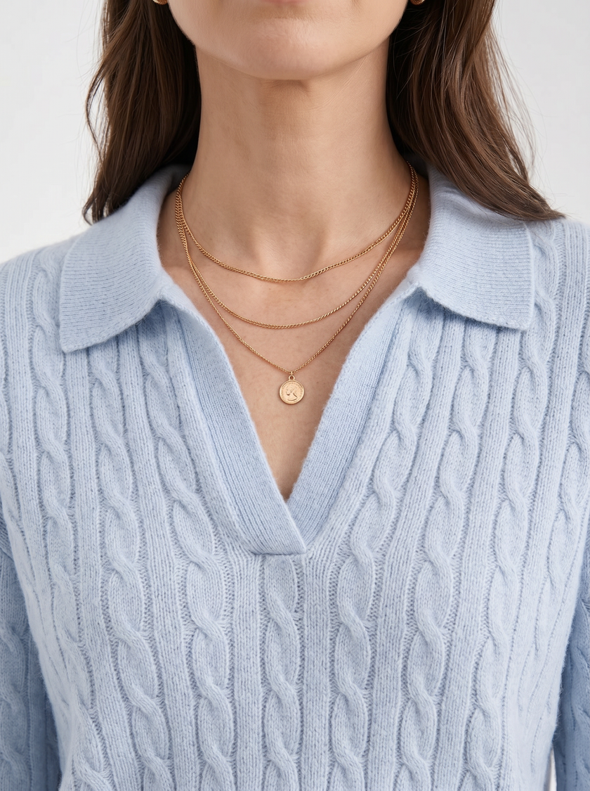 Cable Knit Sweater Women Wool Oversized Polo Collar