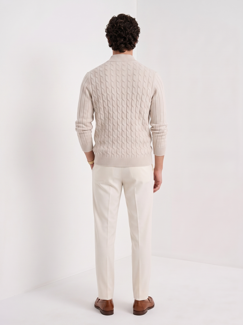 Cable Knit Cardigan Men Slim Fit Button Front Crew Neck