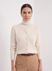 Cardigan Women Wool Cable Knit Cropped Button