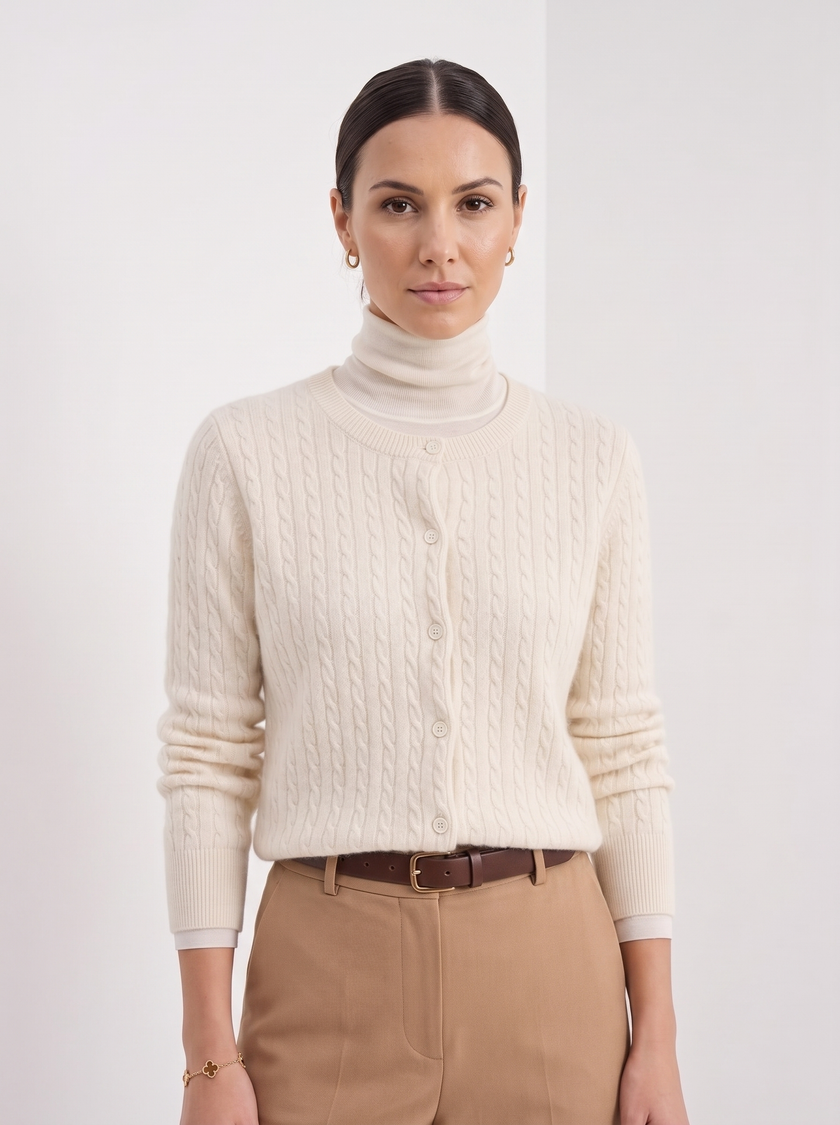 Cardigan Women Wool Cable Knit Cropped Button