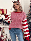 Oona | Women's Oversized Long Striped Crew-Neck Knit Christmas Sweater