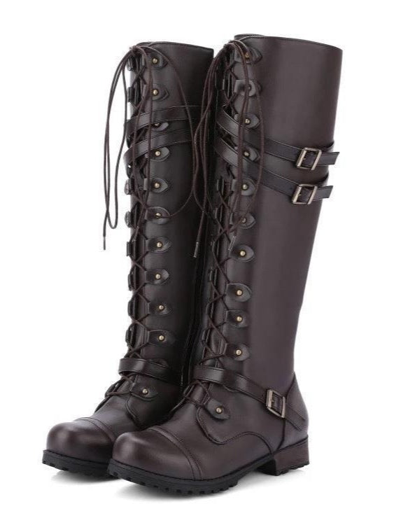 Cornelia | Women's Studded Belted Round-Toe Riding Boots