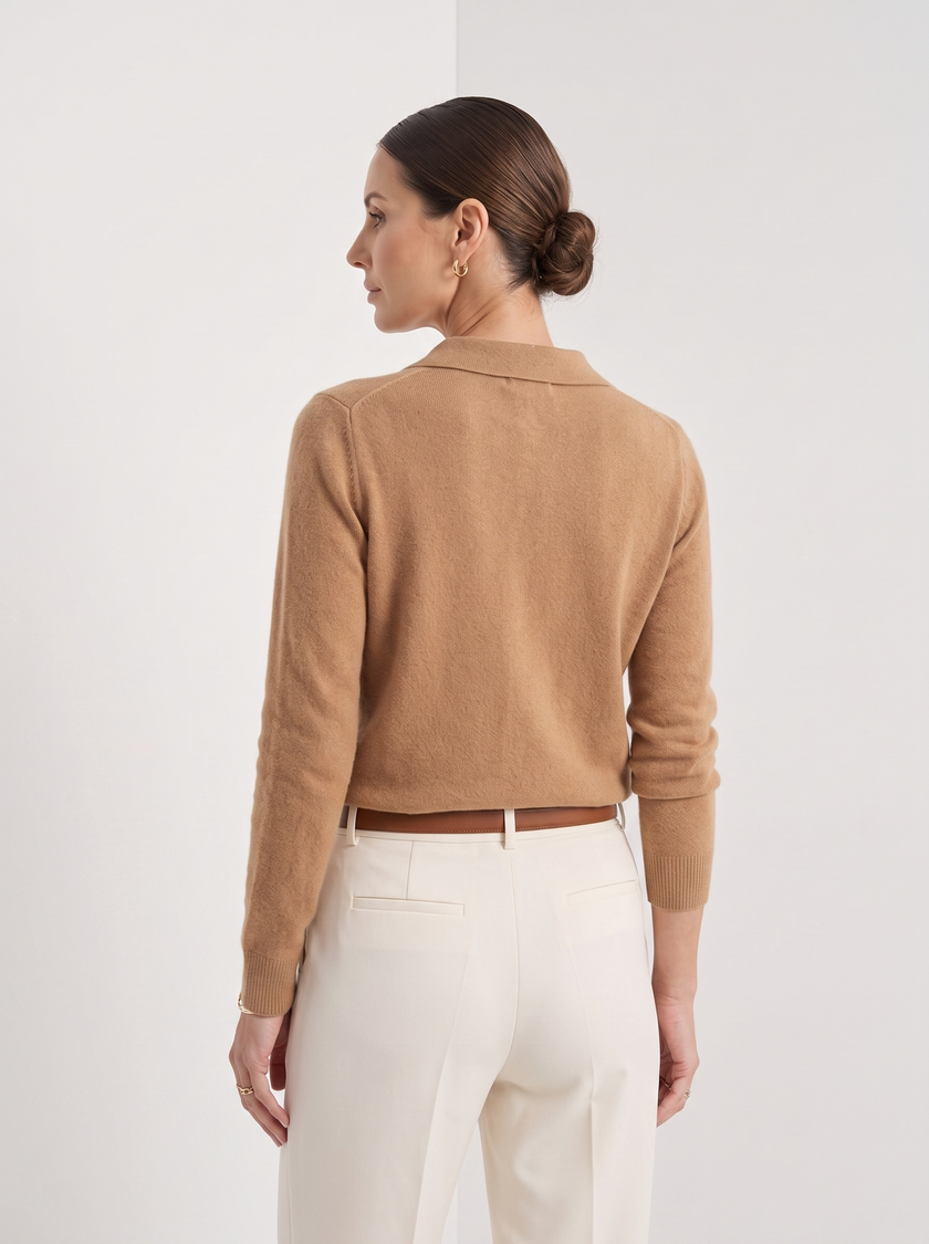 Cardigan Women Wool Polo Collar Button Old Money