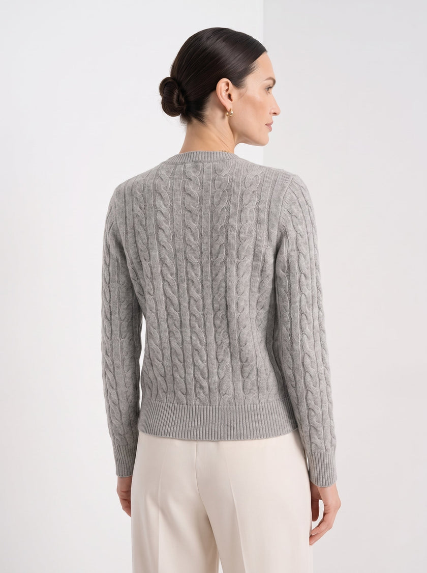 Cable Knit Sweater Women Wool Button Long Sleeve