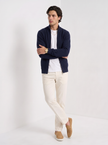 Wool Cardigan Men Fitted Full Zip Stand Collar