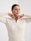 Cable Knit Sweater Women Cotton Blend White Pull-On